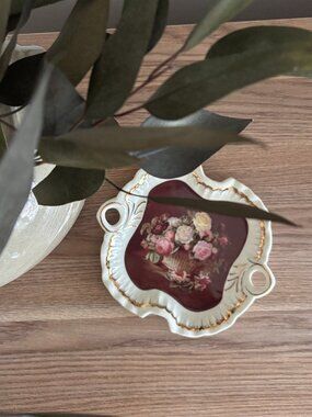 Vintage Royal Elfleda Fine Porcelain Rose Bouquet Trinket Bowl.